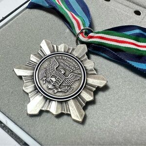 Distinguised Service Medal Silver Color Metal Black DHS Homeland Security
